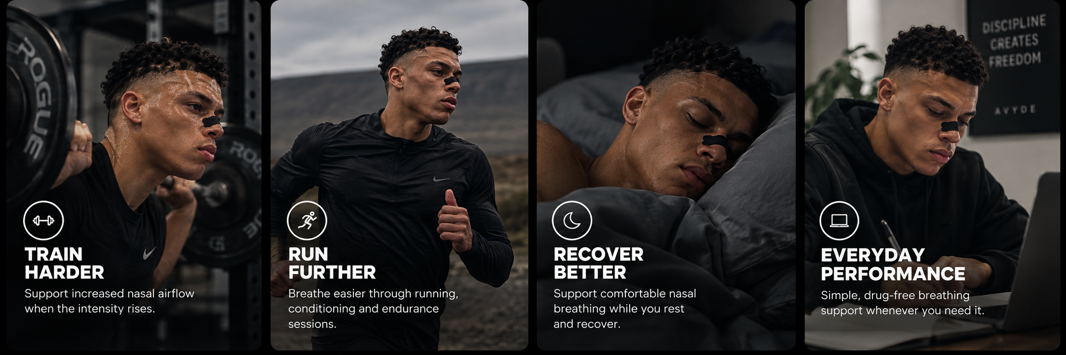 AVYDE nasal strips for training, running, recovery and everyday use